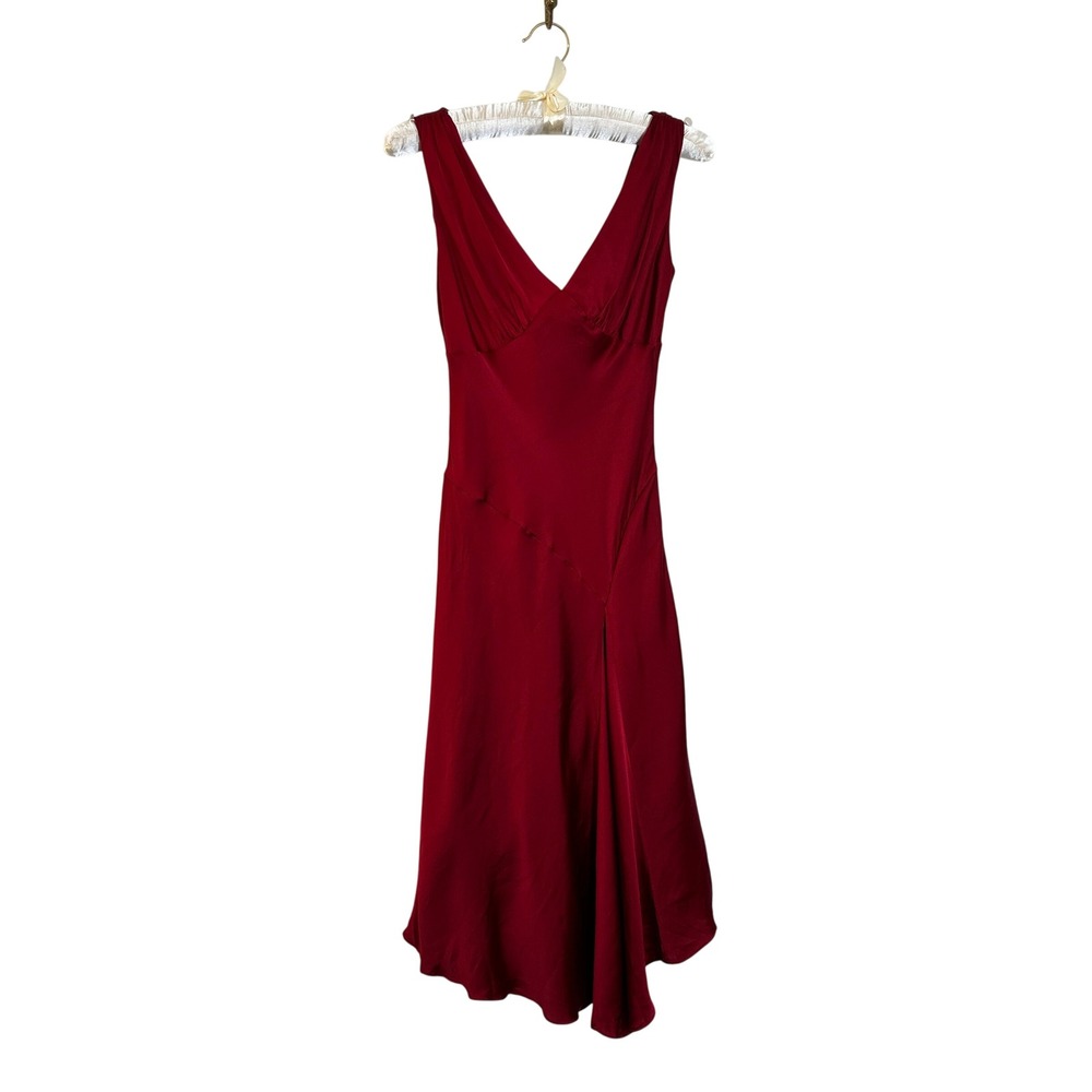 Vintage Jones New York Silk Slip Dress Size 2P Red Asymmetrical Hem Cocktail Y2K